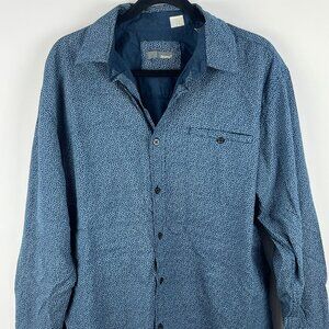 Bruno Casual Button Down Shirt Size L Blue Floral Long Sleeve Pocket Cotton Poly